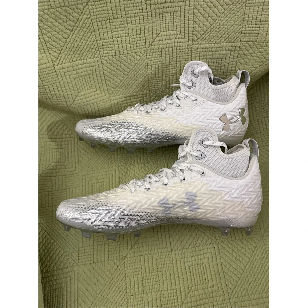 Under Armour UA Clone Football Cleats White Silver Men's Size 13 3024097-046